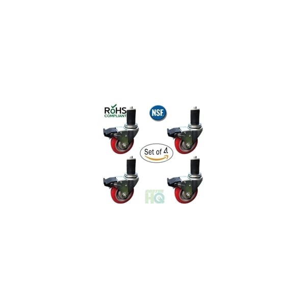3" Caster Wheel Set For Commercial Kitchen Prep Tables, Total Lock